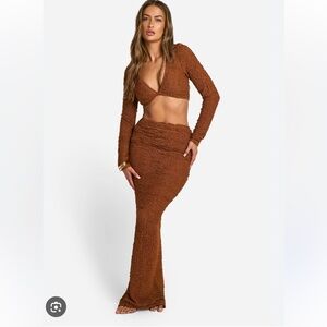 Boohoo Textured Popcorn Knit Skirt Set